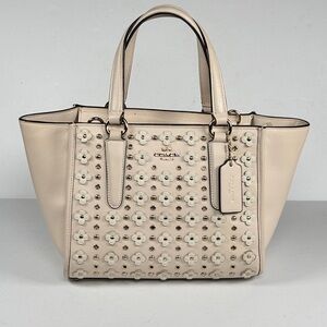 Coach Cream Beige Tea Rose Floral Studded Tote Bag shoulder bag